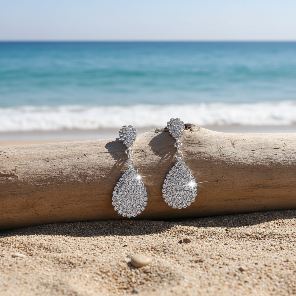 Luxury Bridal Copper Inlaid Rhinestone Pendant Earrings