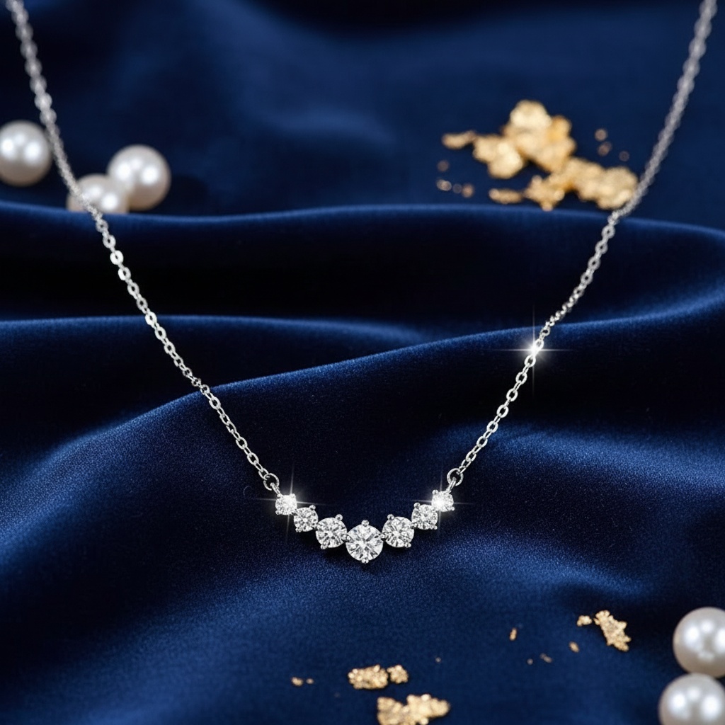 Women's Clustered Necklace with 7pcs Cubic Zirconia, Elegant Design