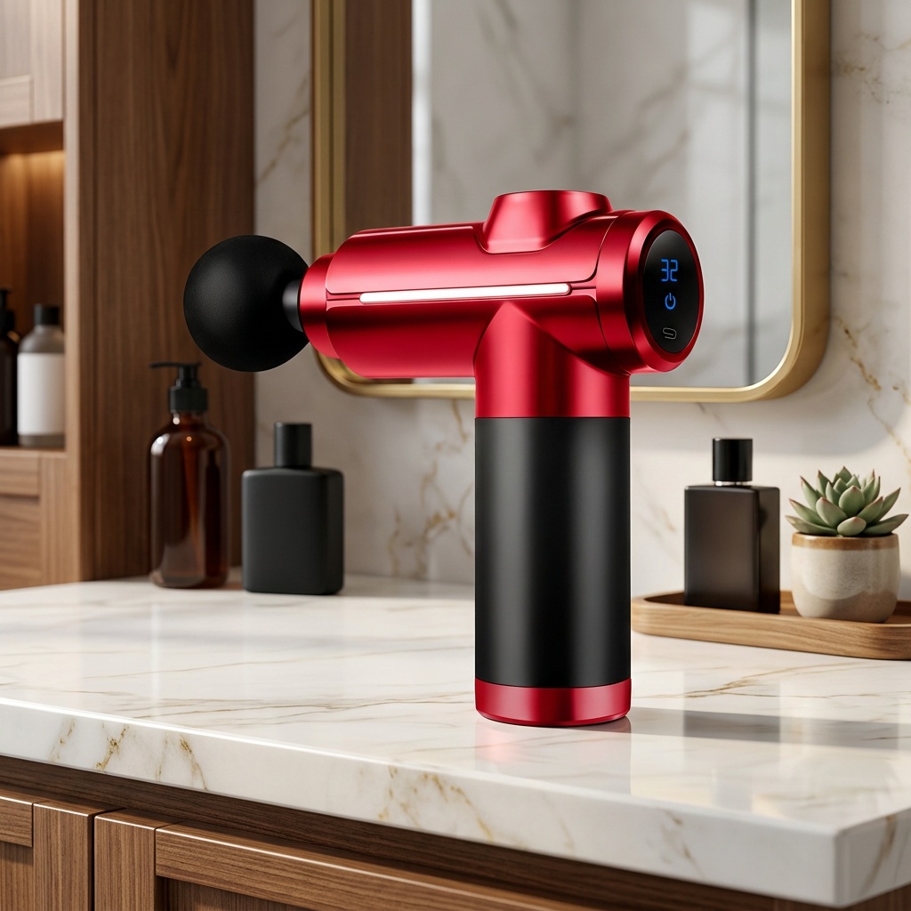 portable massage gun with 8 heads sleek and ideal for full body back neck leg and waist massages features a rechargeable 1200mah lithium battery massage gun additions fathers day Product details 6