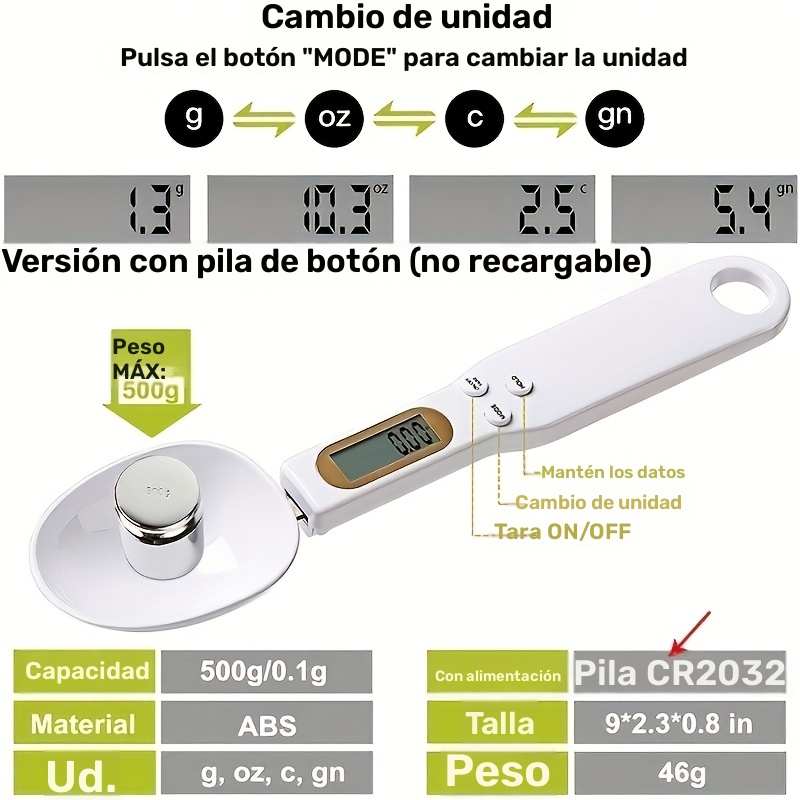 Cuchara de Báscula de Cocina Digital Kolzp - Pantalla LCD, Precisión de 0.1G-500G, Alimentada por Batería, para Herramientas de Detallado Automotriz, Ideal para Cocinar, Hornear y Control de Porciones. Regalos para Navidad y Acción de Gracias - Imagen 8