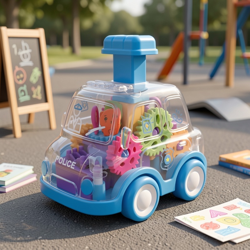Transparent Cartoon Gear Toy Car, Educational Pull Back Model