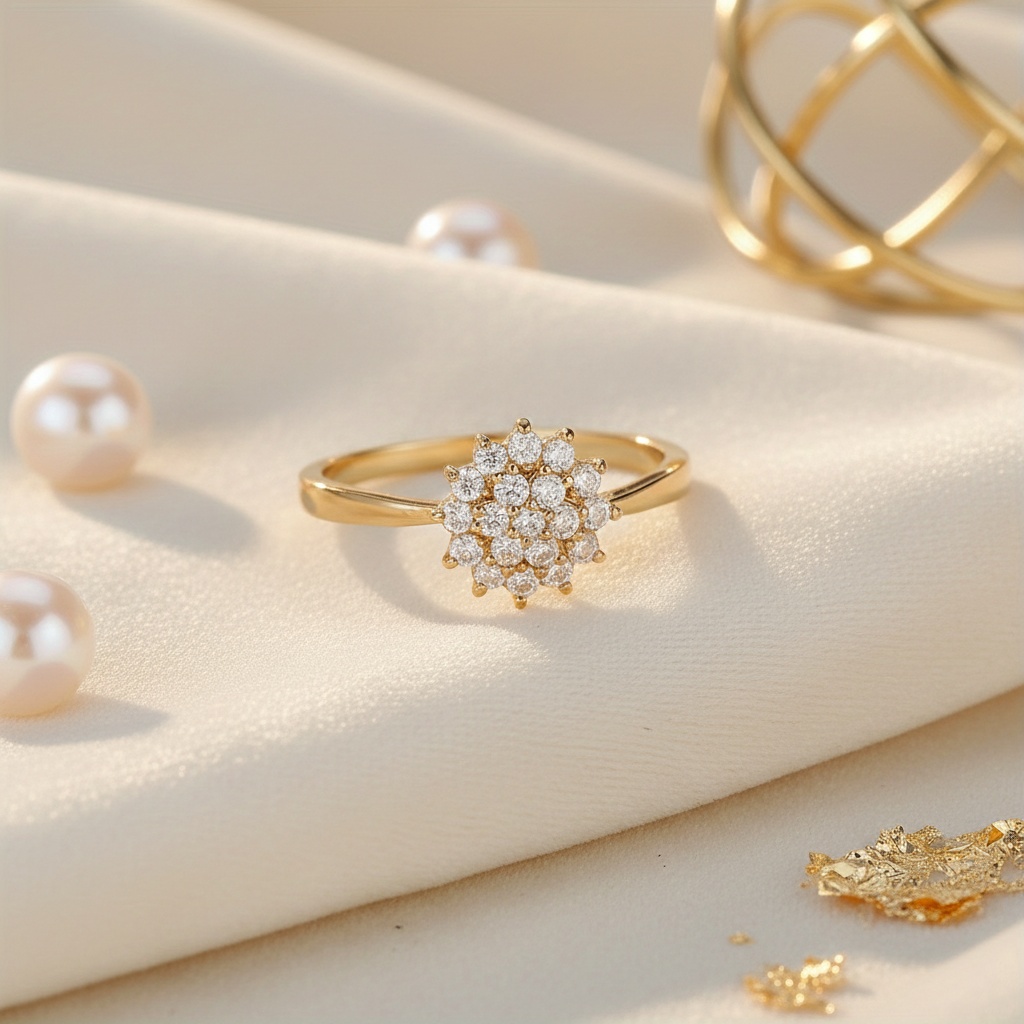 A Flower Design Copper Micro-Inlaid Synthetic Zirconia Wedding Wedding Ring