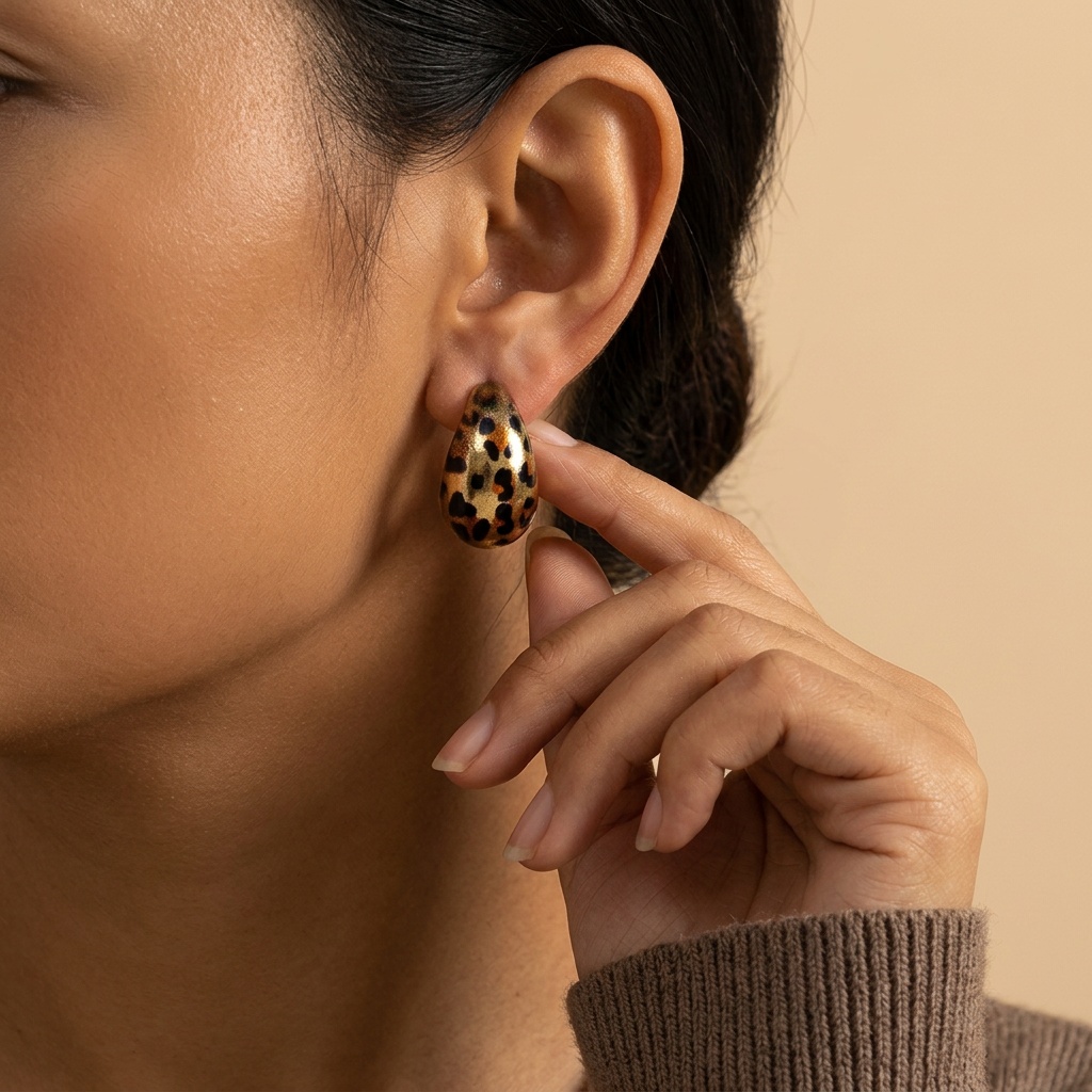 Women's Cute Leopard Print Water Drop Stud Earrings