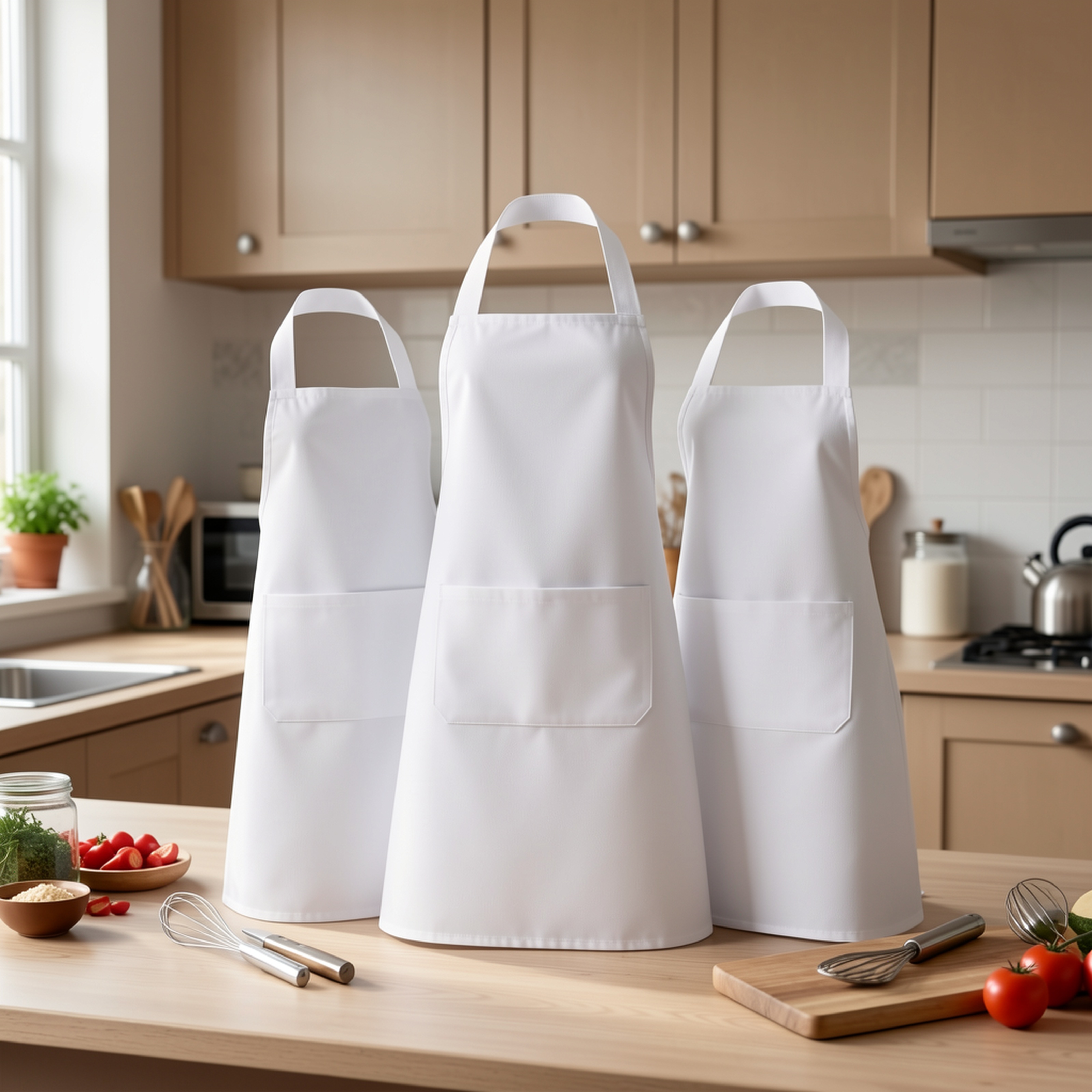 4pcs Solid Color Durable Polyester Aprons