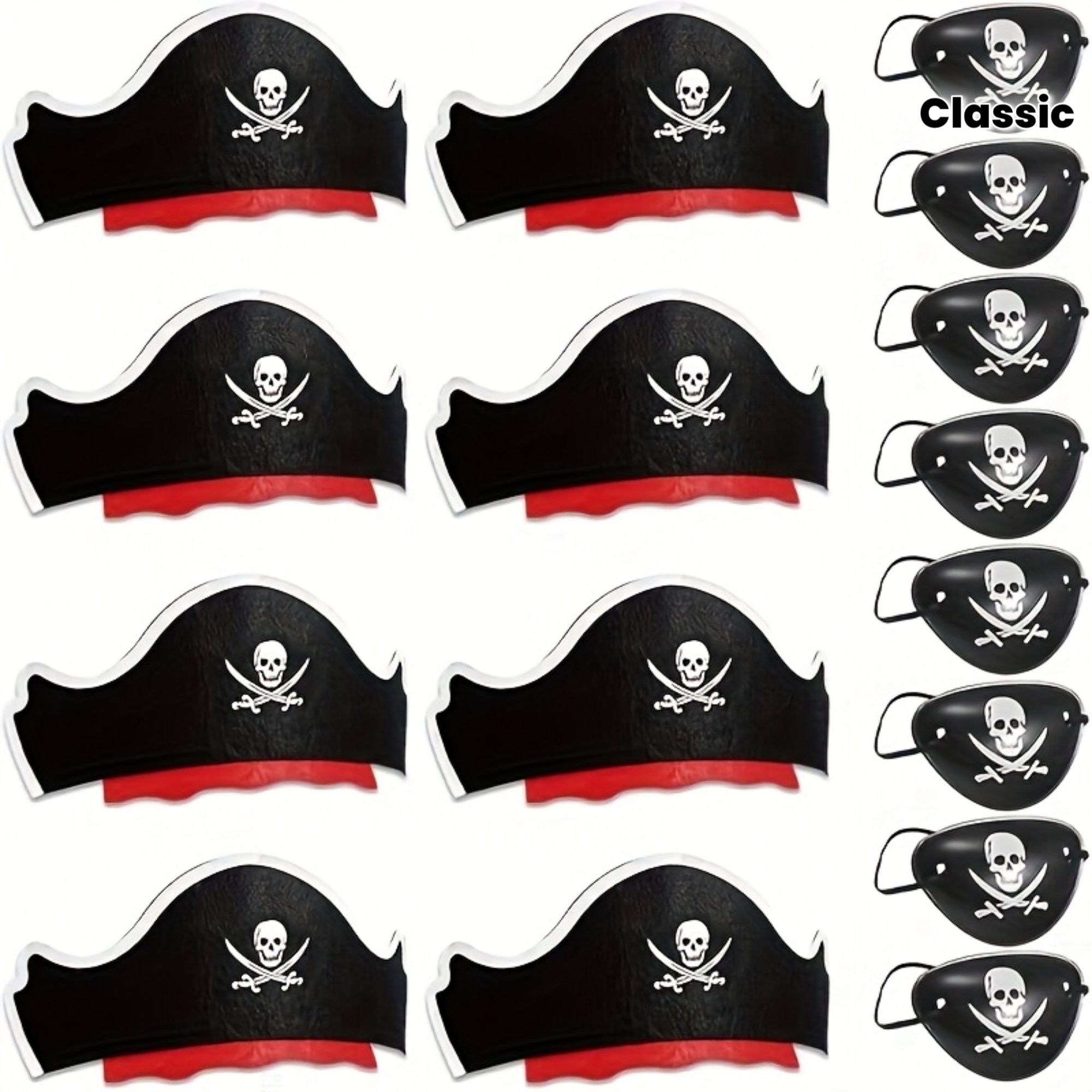 16pcs pirate costume set suitable for complete dress with skull print hats eye masks patches themed outfits for halloween dia de los muertos cosplay themed parties funky accessories for role   up