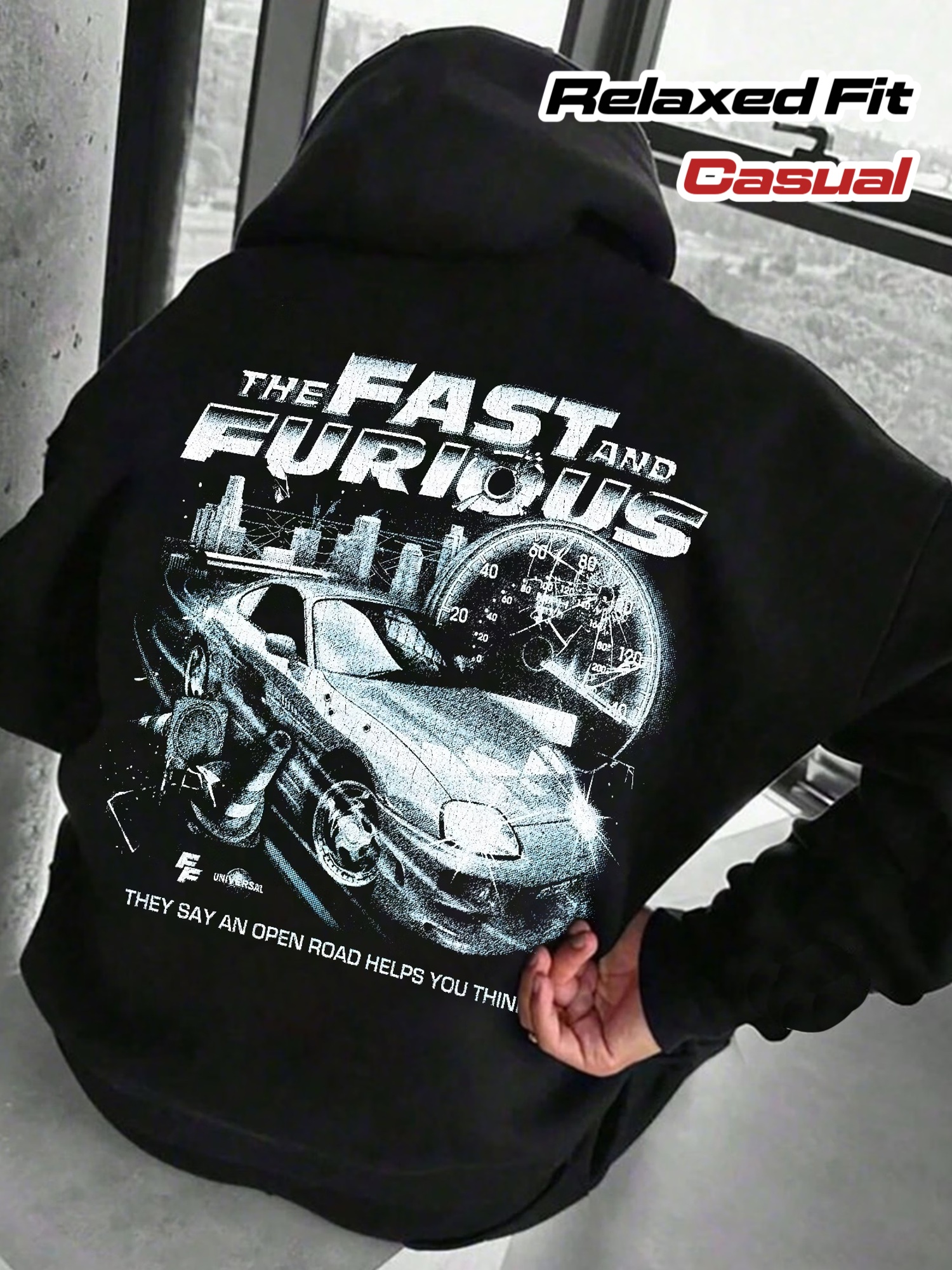Heren The Fast and the Furious Graphic Hoodie - Lange Mouwen Losse Pasvorm Pullover met Voorzak, Zwart-Wit Filmontwerp, Niet-Rekbaar Materiaal, Casual Winterwarmte voor Auto-enthousiasten & Casual Kleding, Herfst- en Winterhoodie
