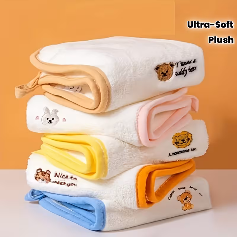 set of 5 ultra velvet towels featuring adorable animal designs the skin plush and lint free quick drying making face washing for babies perfect gifts for christmas halloween thanksgiving and new years Product details 1