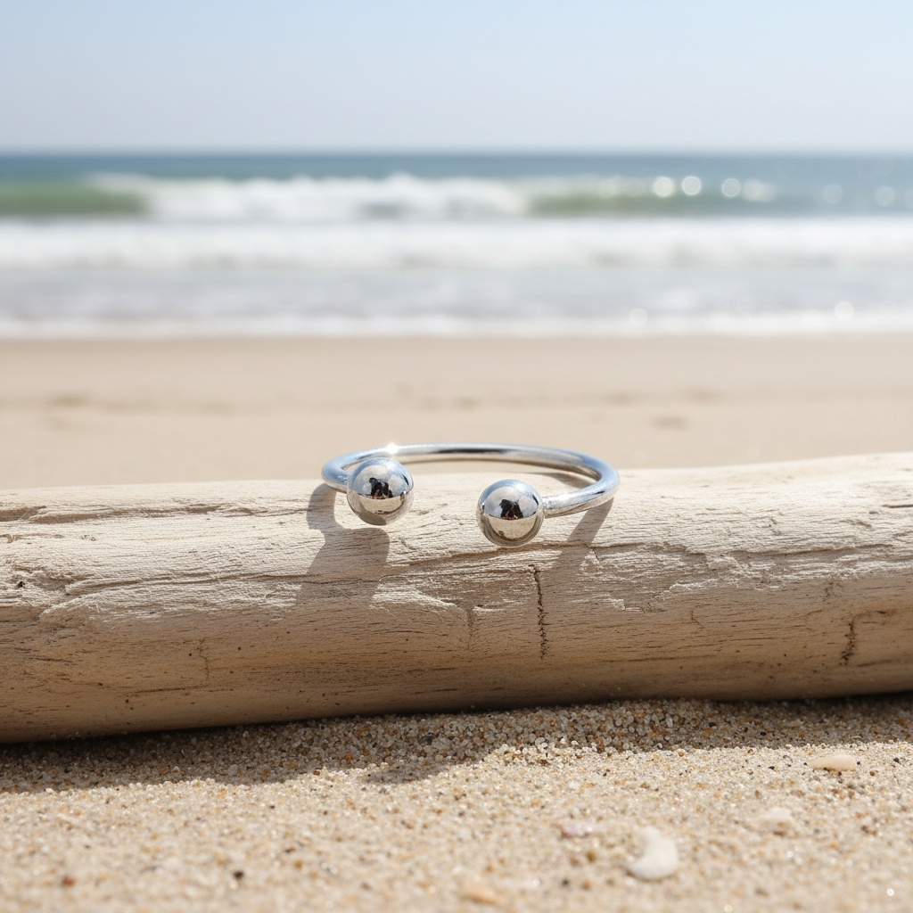 Unisex Adjustable Copper Double Ball Ring, Minimalist Design