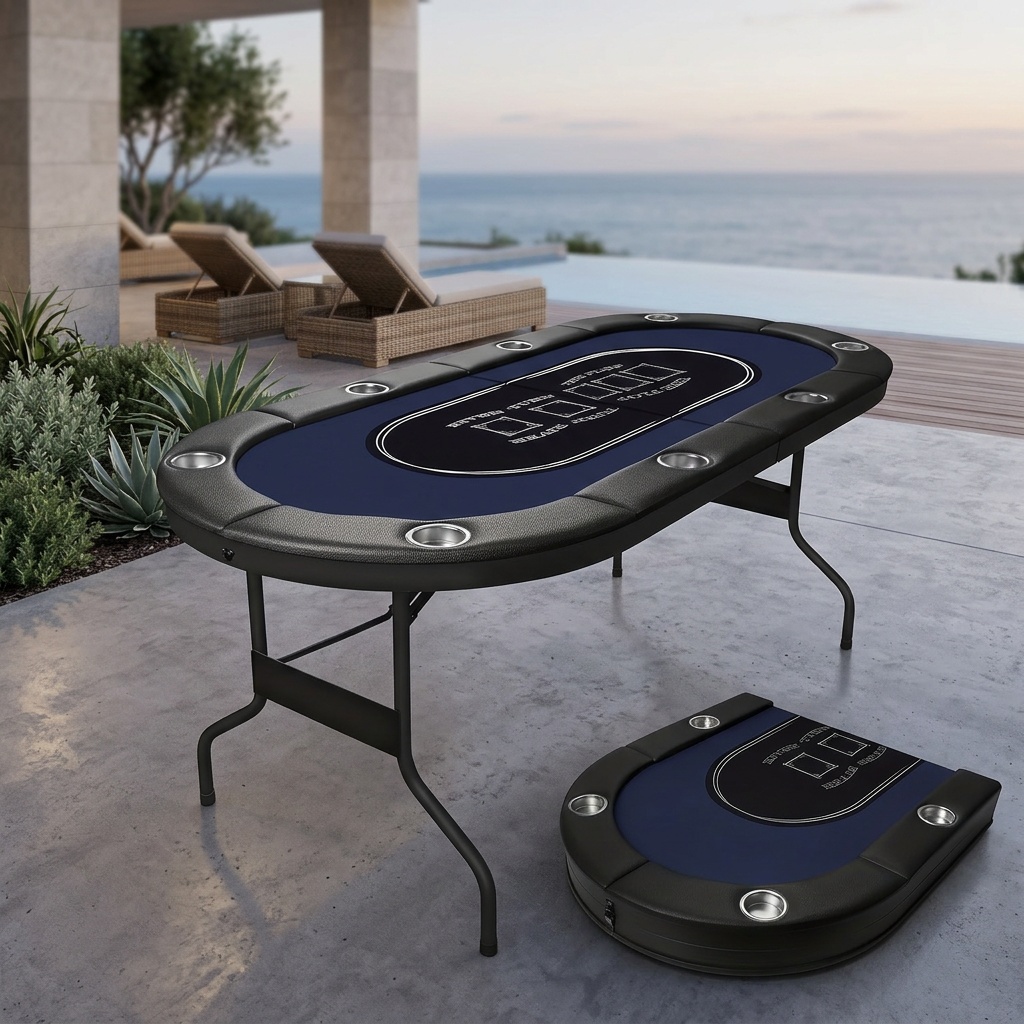 8-Person Folding Poker Table with Padded Guardrails & Cup Holders