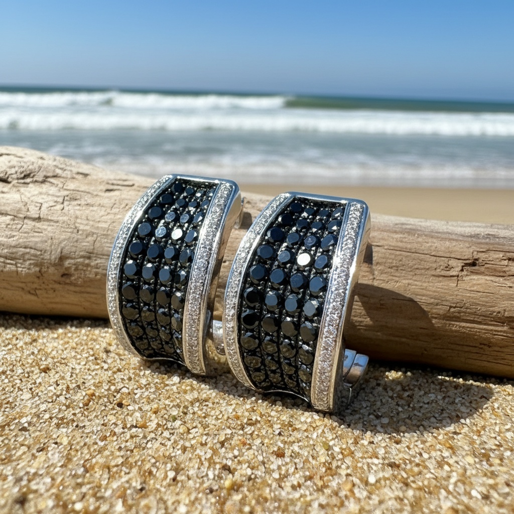 Women's Vintage Black Pave Cubic Zirconia Earrings, Unique Style