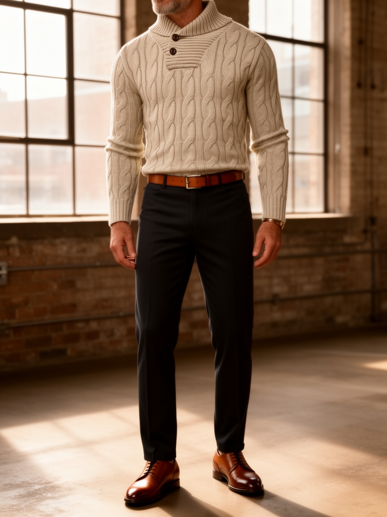 mens mature business sweater new autumn winter turn collar ribbed knitwear fashionable solid color pullover suitable for outerwear and layering Product details 38