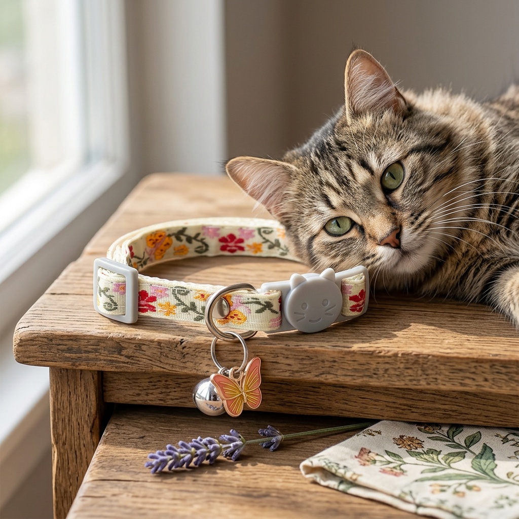 adjustable nylon pet collar with embroidered   and   bell charm suitable for cats and small dogs Product details 5