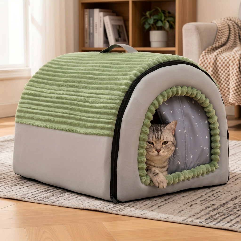 designer plush cat bed with a starry inner lining comfortable and warm Product details 6