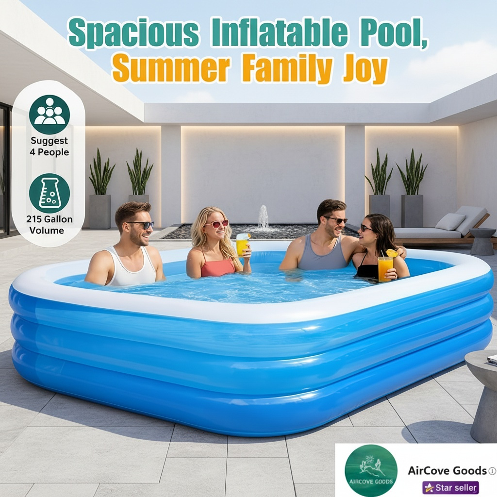 Extra Large 3-Layer Inflatable Pool for Adults & Couples Outdoor Use