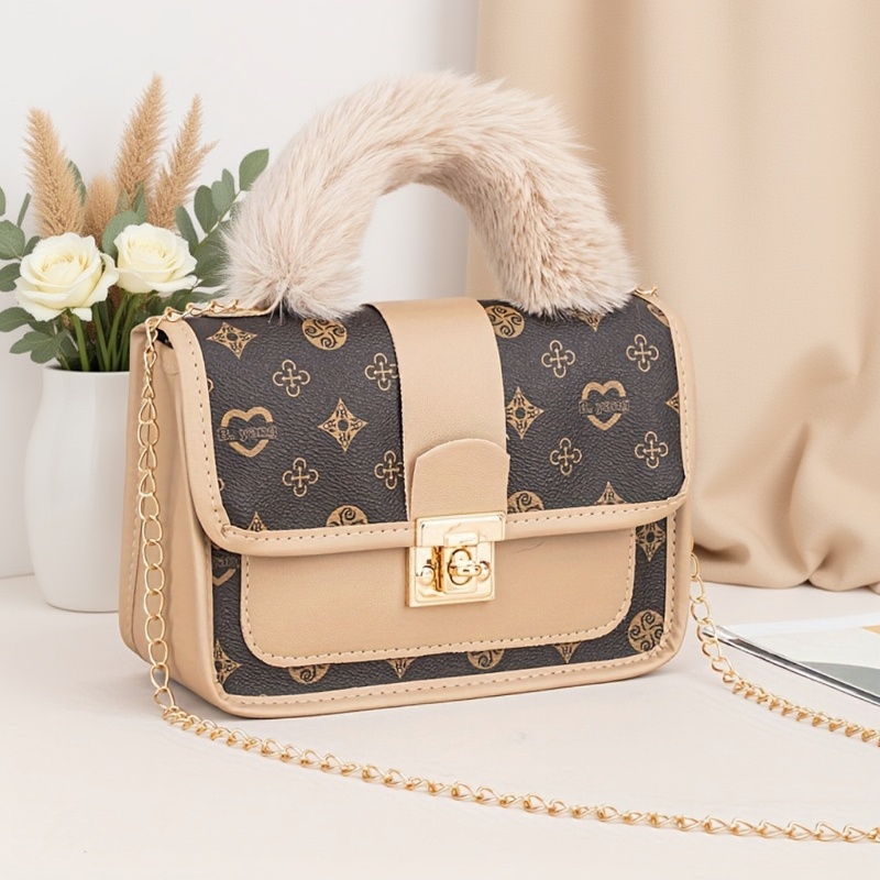 European Printed Women's Casual Crossbody Bag Plush Handbag Mobile Phone Bag Wallet