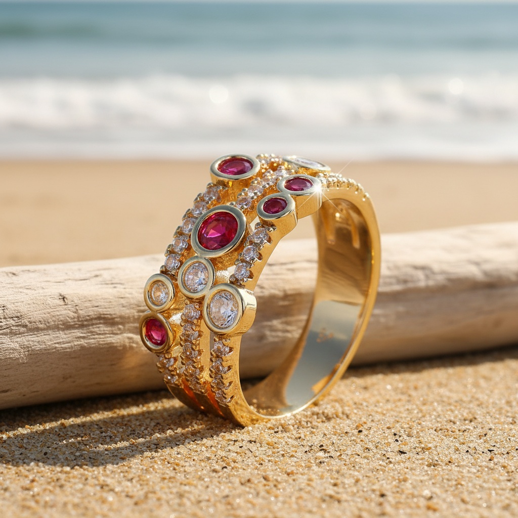 Bohemian Copper Inlaid Zirconia Ring, Unisex Fashion