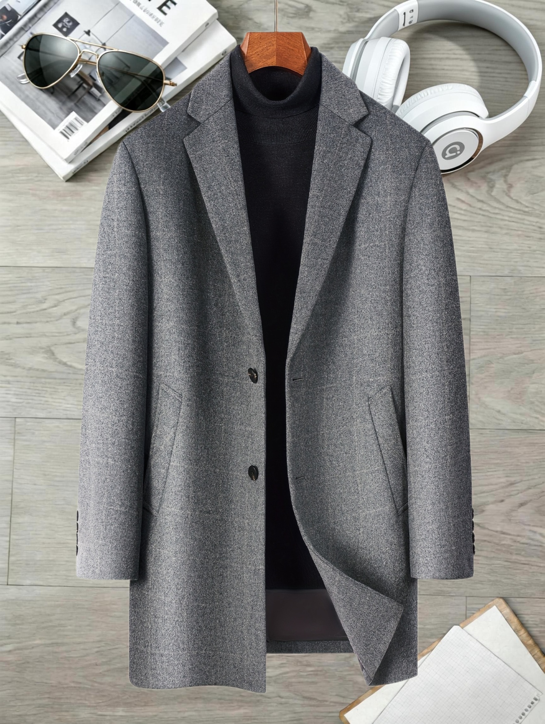 Winter Suit with Lapel, Buttons, and Long Sleeves - Thick, Warm, Solid Color, Classic Business Light Luxury Style. Essential for Meetings and Business Trips. A Structured and Stylish Men's Suit. 3K5470120007