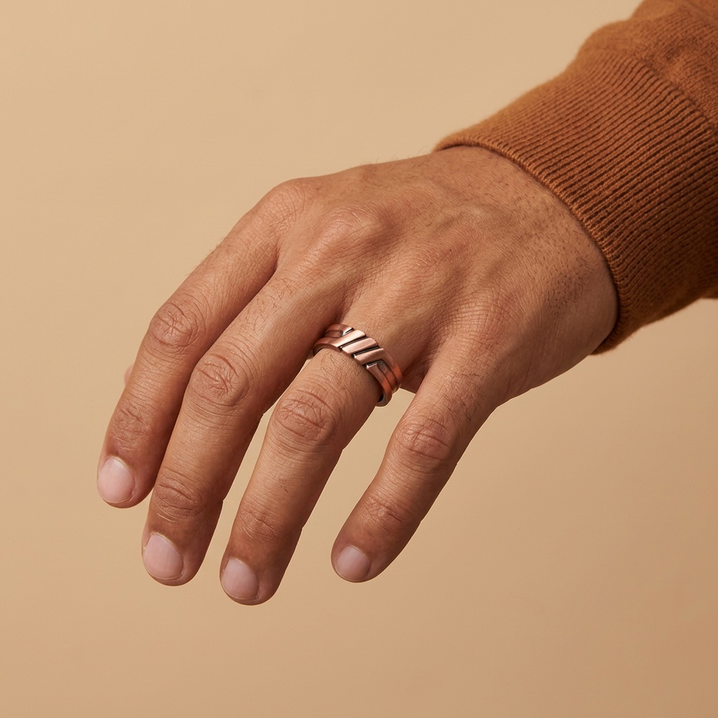 Copper Open Ring with Vintage Geometric Design