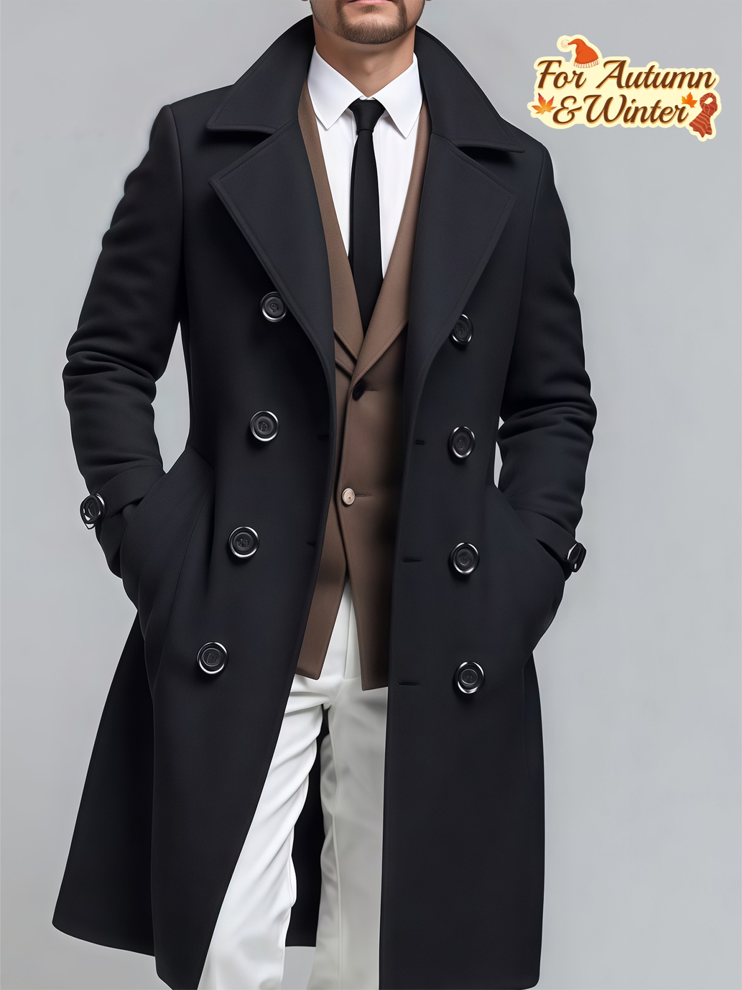 Men's Medium and Long Double-breasted Jacket, European and American Style, Autumn and Winter Three-in-one Cold Resistance, Autumn and Winter Three-proof Men's Jacket, European and American Classic Double-breasted, Three-in-one Medium and Long Style