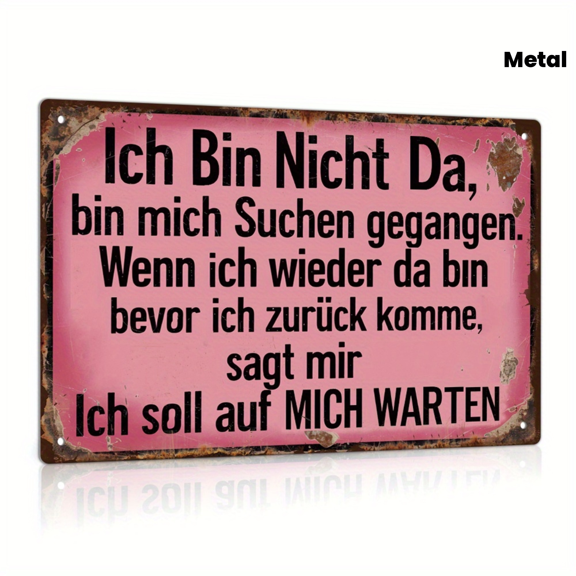 TEMU 2D Flach, . Vintage Deutsches Metallschild – „Ich Bin Nicht Da“ Zitat, Rustikale Wandkunst für Zuhause, Büro, Café, Bar oder als Geschenk,