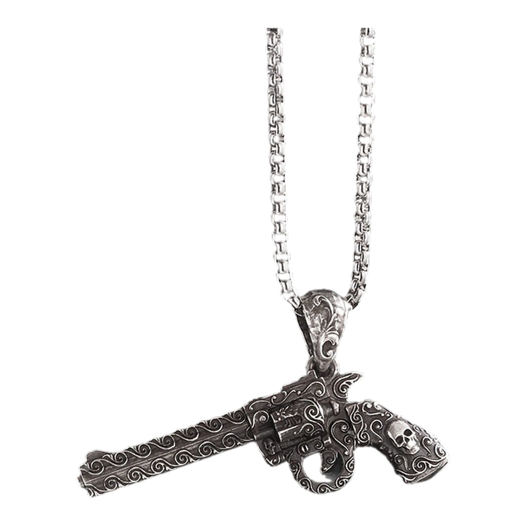Retro Skull Gun Charm Necklace, Unisex Gift