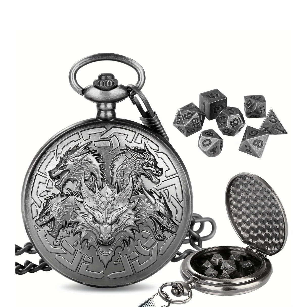 Five Dragon Heads Shell + Mini Dice for Role-Playing Games