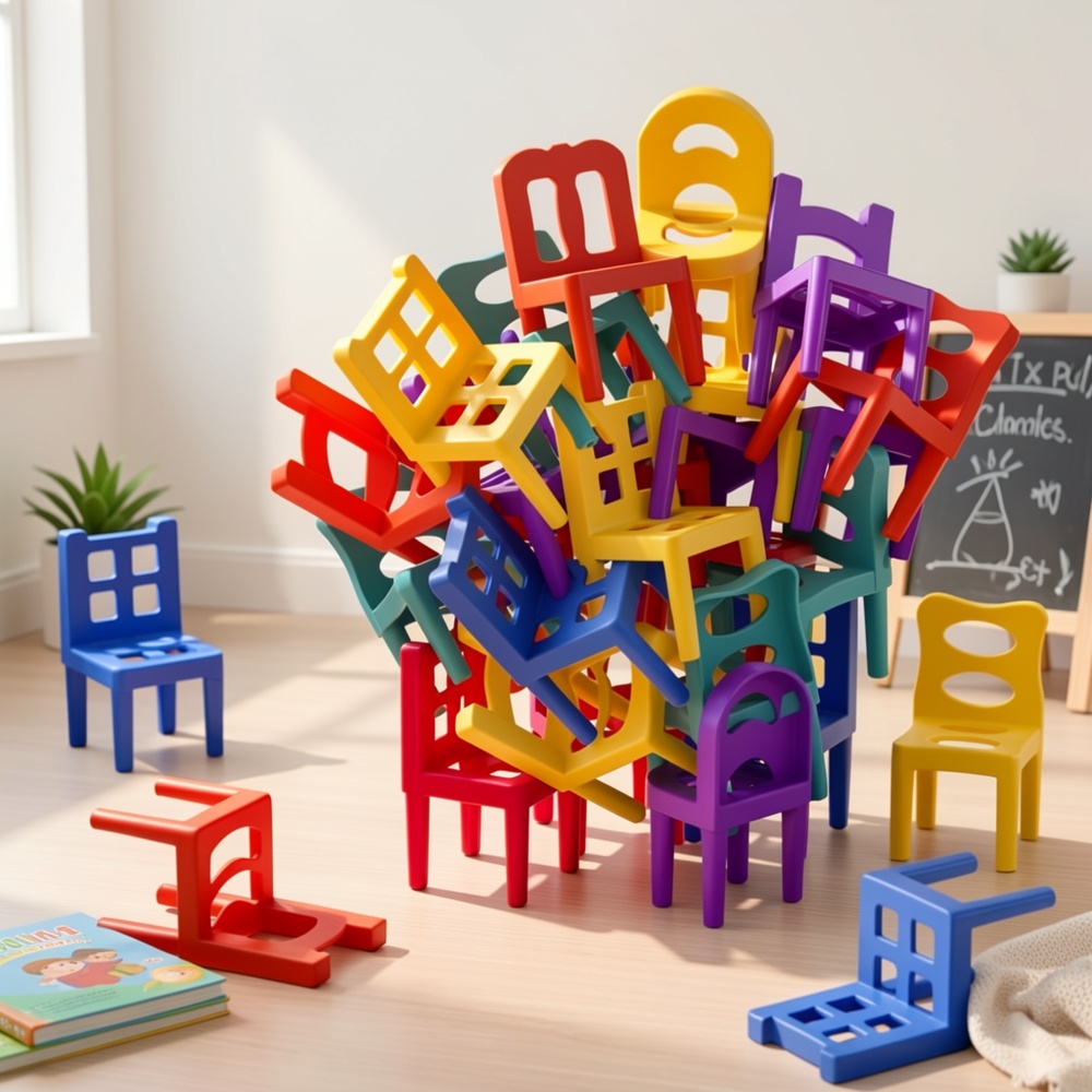 48pcs Mini Plastic Folding Chair Game for Balance Training