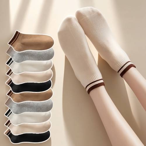 10 pairs of striped short socks comfortable breathable athletic socks womens long socks and random colors