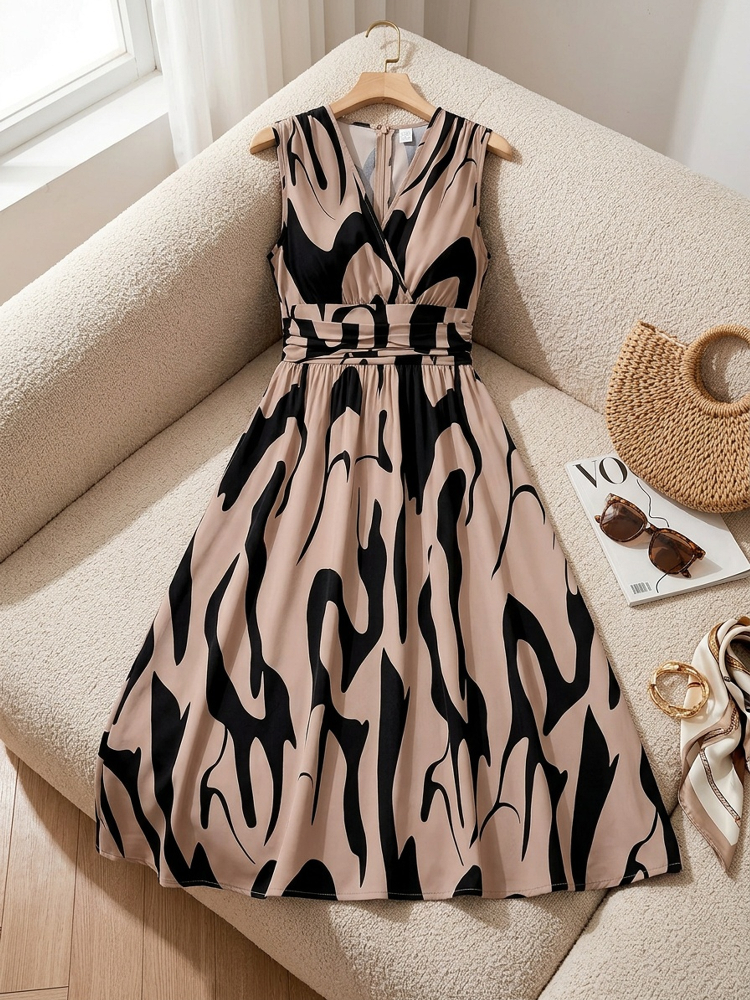 Vestido de Verão Elegante para Mulher com Estampado e Sem Mangas 7