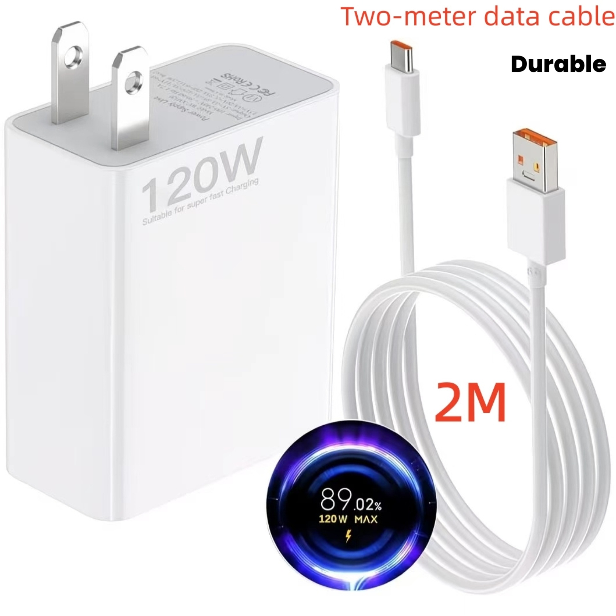 imagen del artículo cargador ultrarrápido de 120w,   y fiable,   afloja fácilmente, compatible con cargadores usb de  . uu., cargador rápido tipo c de 120w con cable usb c de 6a de 2m para teléfonos xiaomi | diseño elegante | resistente y  