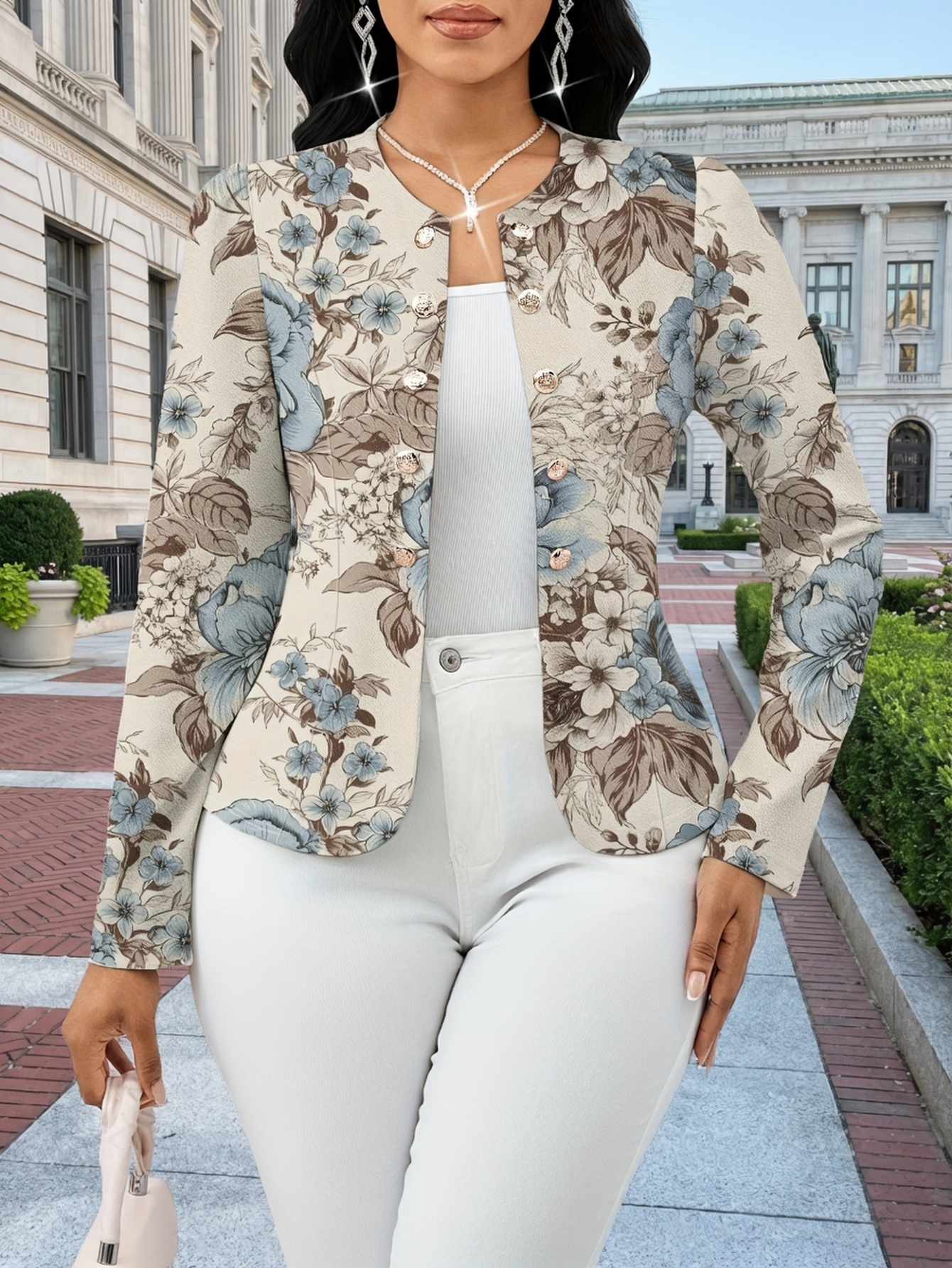 Women'S Clothing, Including Jackets And Lightweight Coats, Featuring Button Details. This Elegant And Romantic Long-Sleeve Jacket Is Suitable for Autumn And Winter, Perfect for Casual And Business Casual Occasions