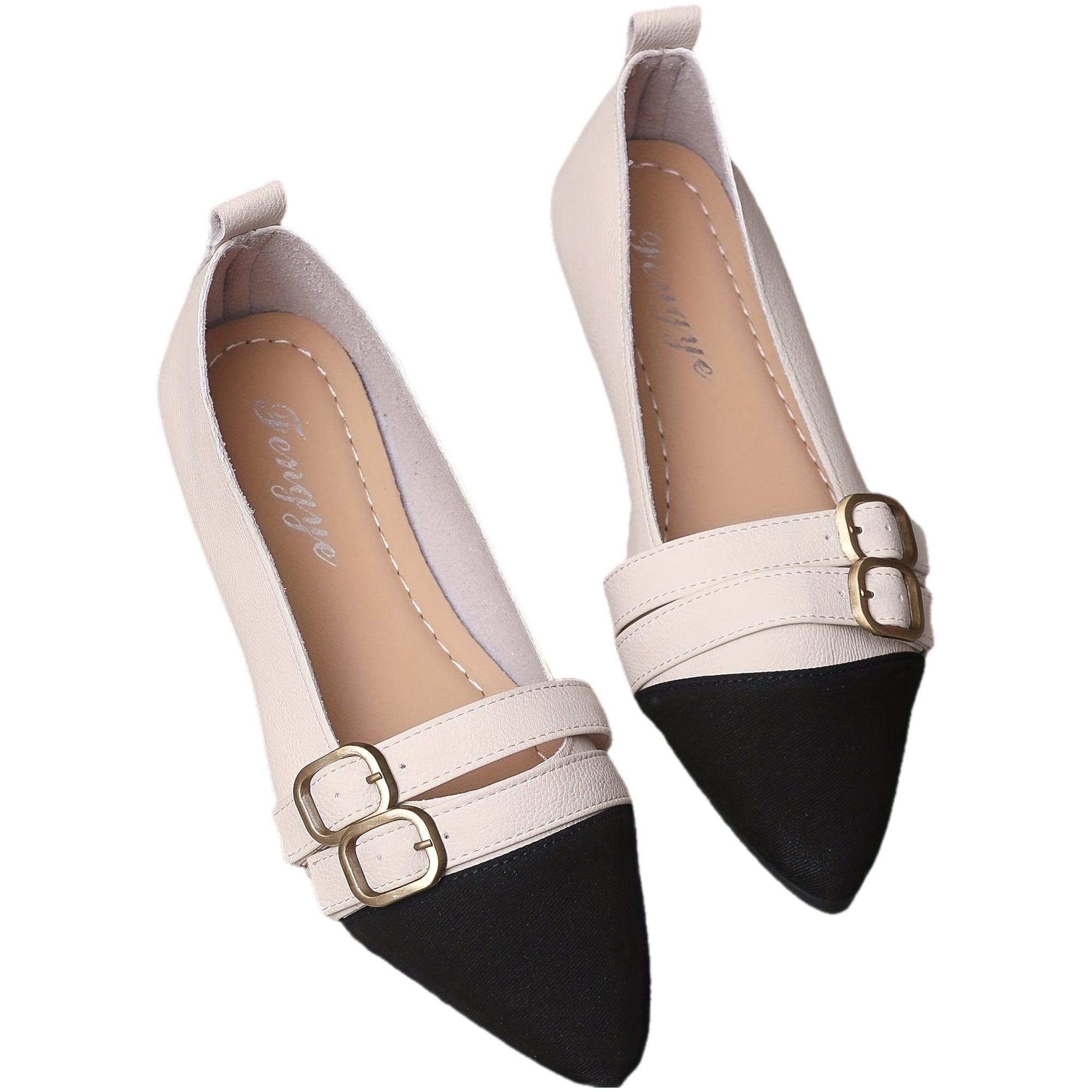 Small Fragrance Pointed Toe Flat Shoes Women 2025 Spring New Color Matching Temperament Versatile Bean Shoes Shallow Mouth Soft Sole Scoop Shoes, Women Shoes