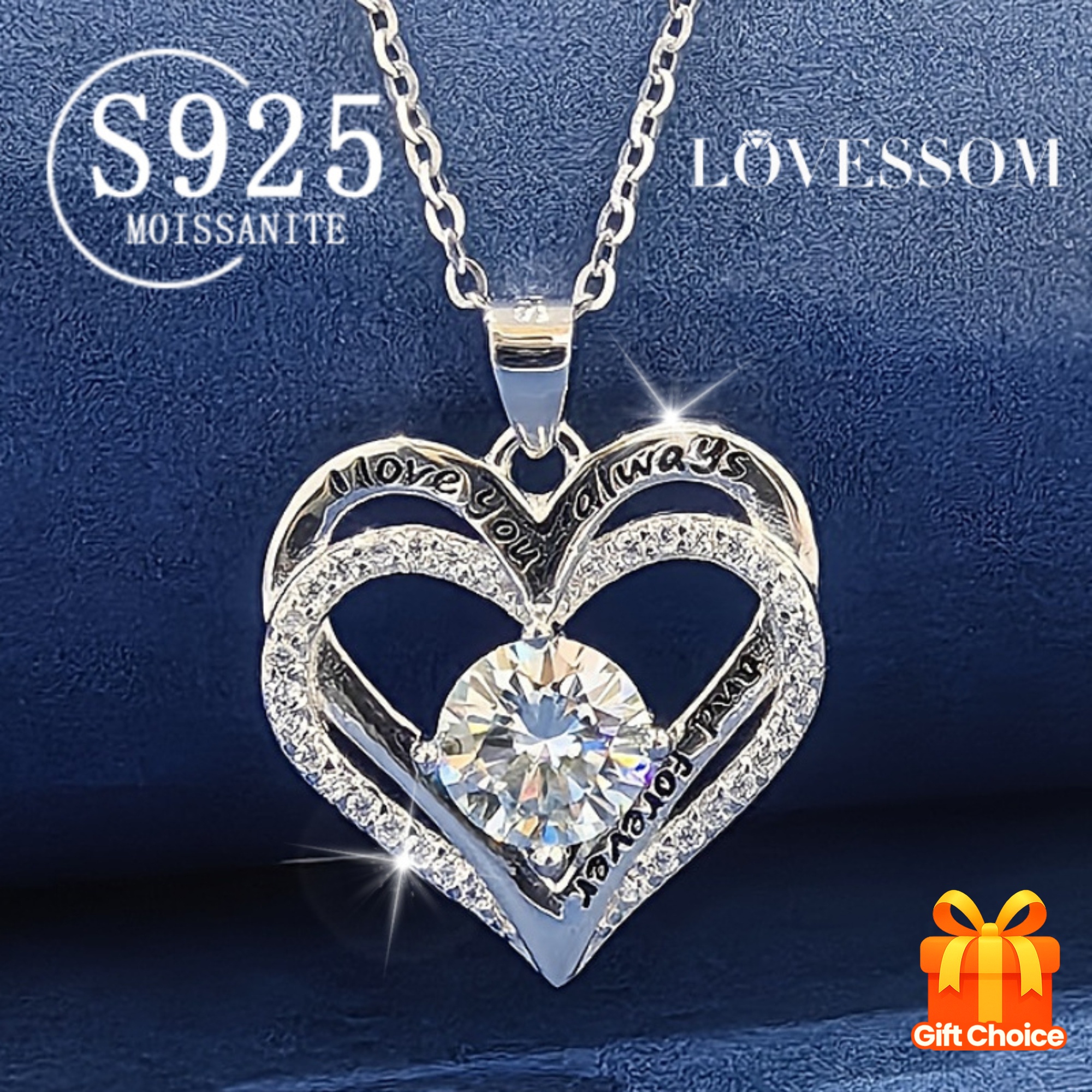 925 Silver 1 Carat Moissanite Necklace for Women, Fashionable Heart-Shaped Pendant Necklace with Unisex Design, High-End Proposal Engagement Wedding Party Trendy Classic Simple Elegant Unique Sweet Fresh Gift for Daughter Mother's Day Birthday Valentine's Christmas New Year Gifts with Box