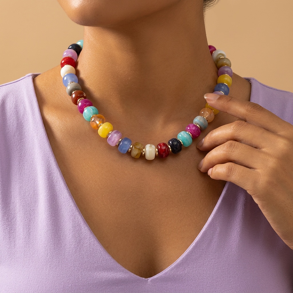 Retro Vacation Style Summer Colored Bead Necklace