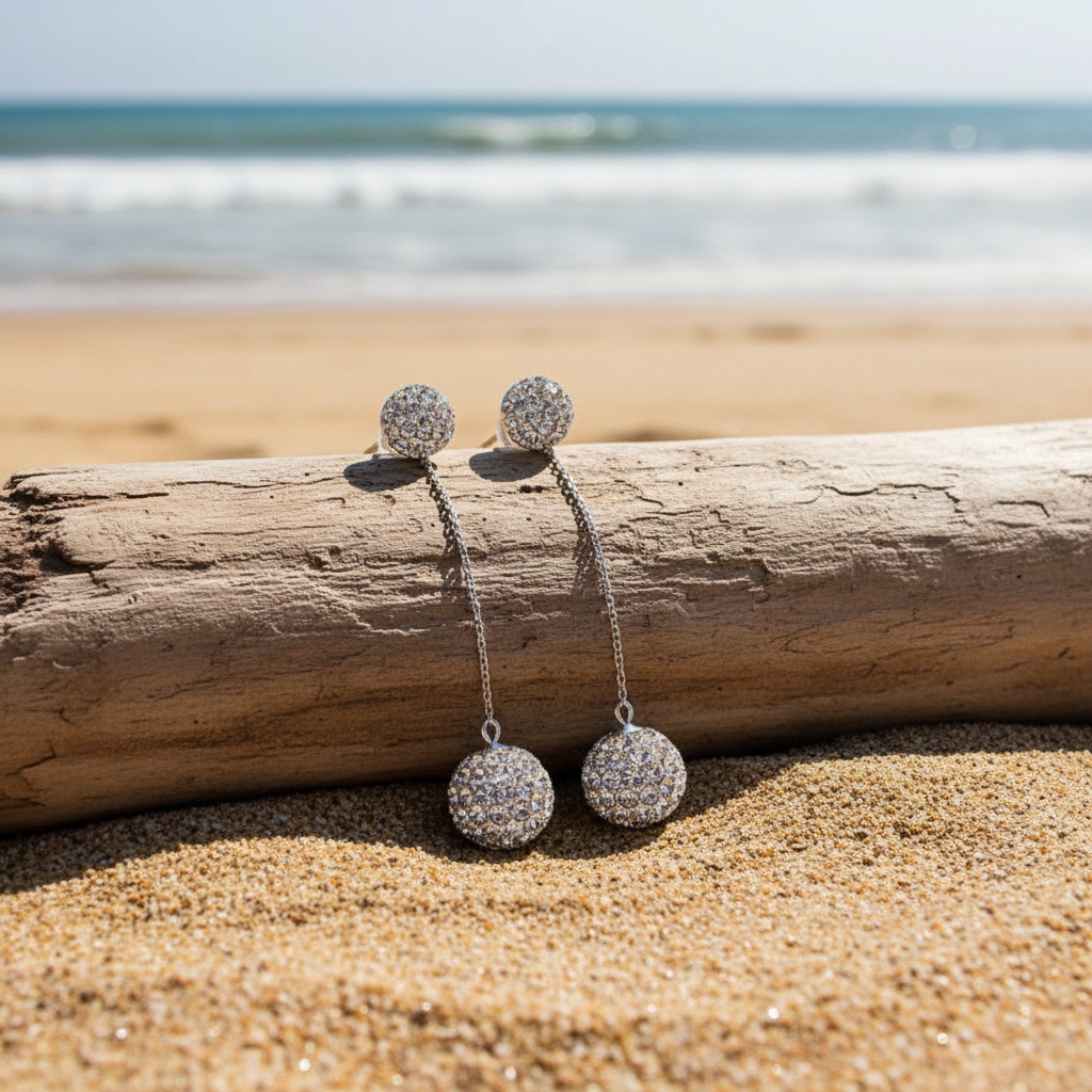 Exquisite Ball Tassel Stud Earrings with Zirconia