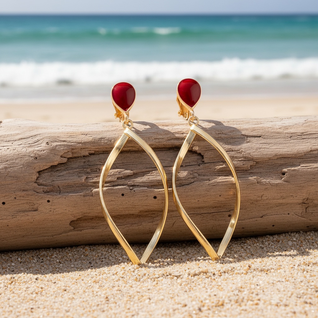 Women's Golden Dangle Clip-On Earrings, No Piercing Required
