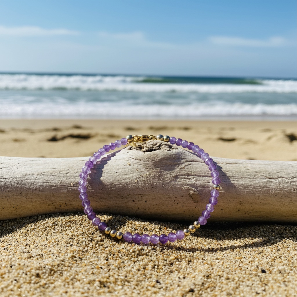 3mm Faceted Purple Natural Stone Beaded Bracelet, Unisex