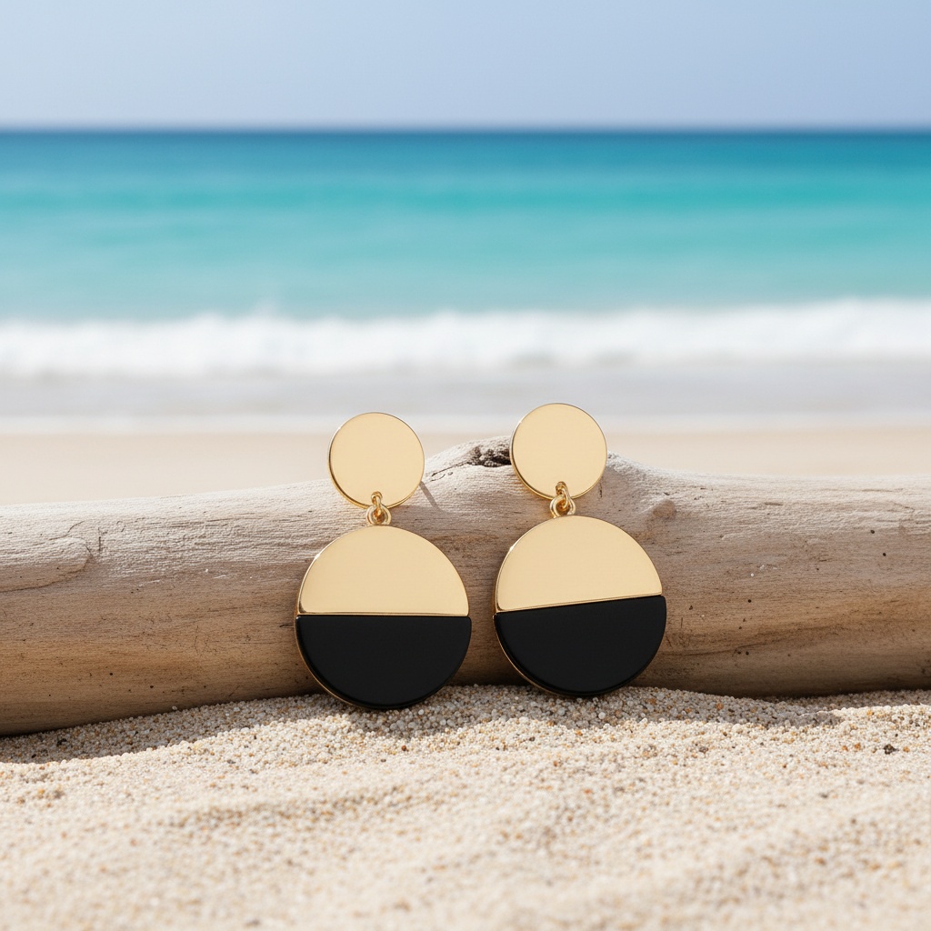 Stylish Minimalist Round Two-Tone Design Earrings