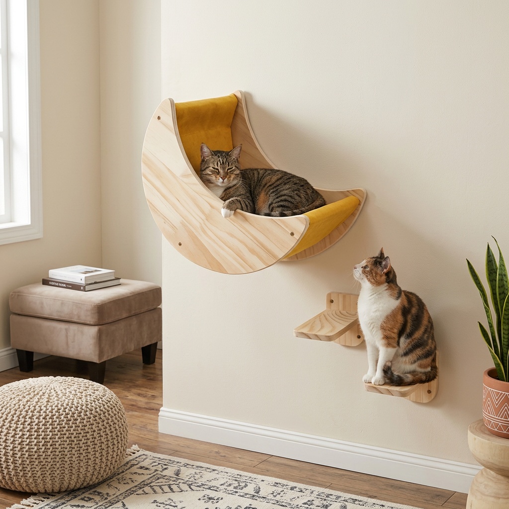 Multi-Level Cat Play Set: 3-Pack Wooden Cat Hammock & Perch Combo