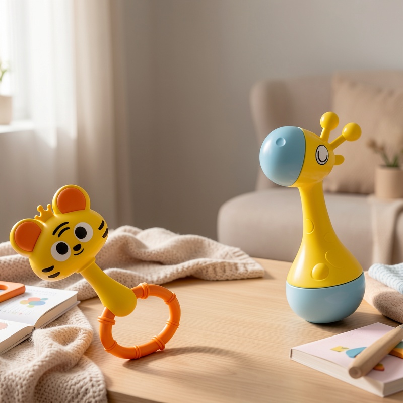 Baby Rattle Toy with Cheerful Face, 2 Pcs Set