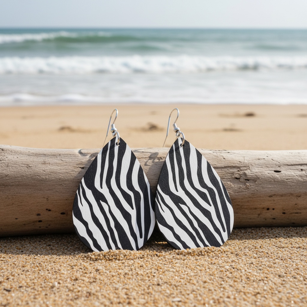 Bohemian Style Black and White Pattern Teardrop Earrings