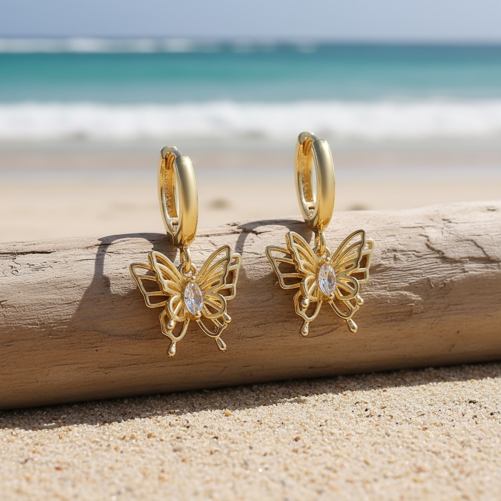 Women's Copper Synthetic Zirconia Butterfly Drop Earrings