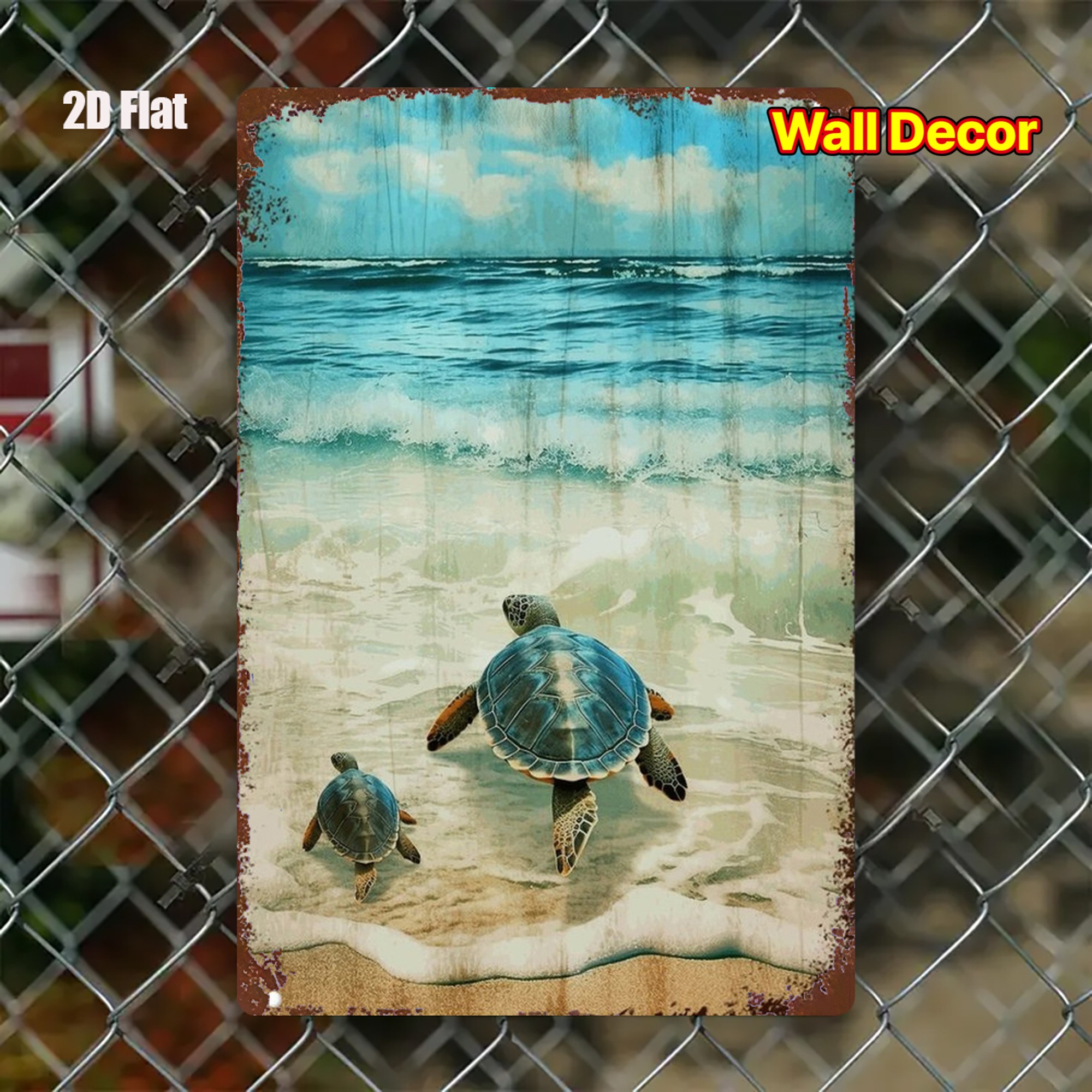 TEMU 1pc Vintage Sea Turtle Metal Wall Art - Turquoise & Beach Iron Wall Décor Plaque, & Adult Turtles Ocean Theme Picture, Easy Mounting Hardware