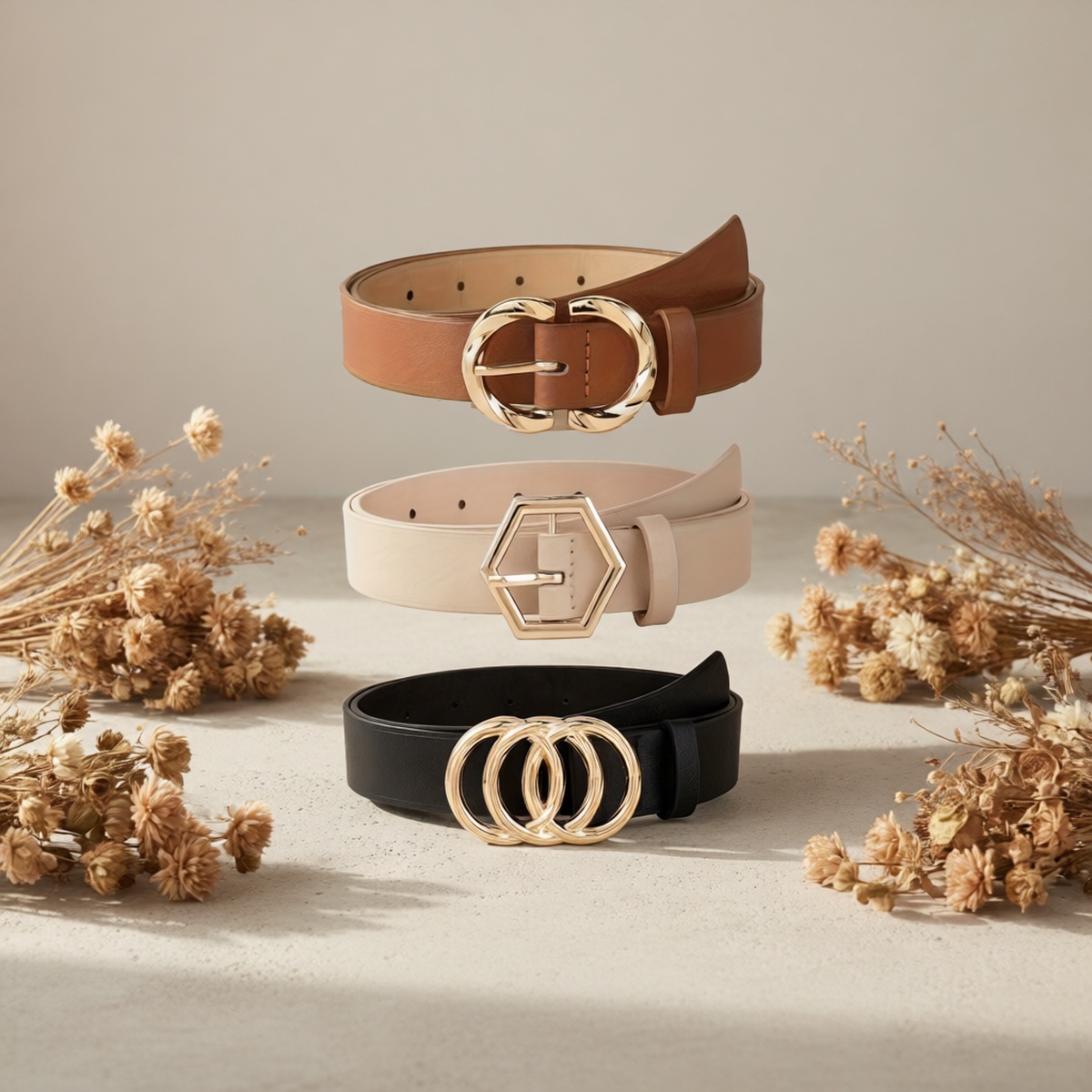 Three-Pack Golden Buckle Decorative Trendy Women's Belts