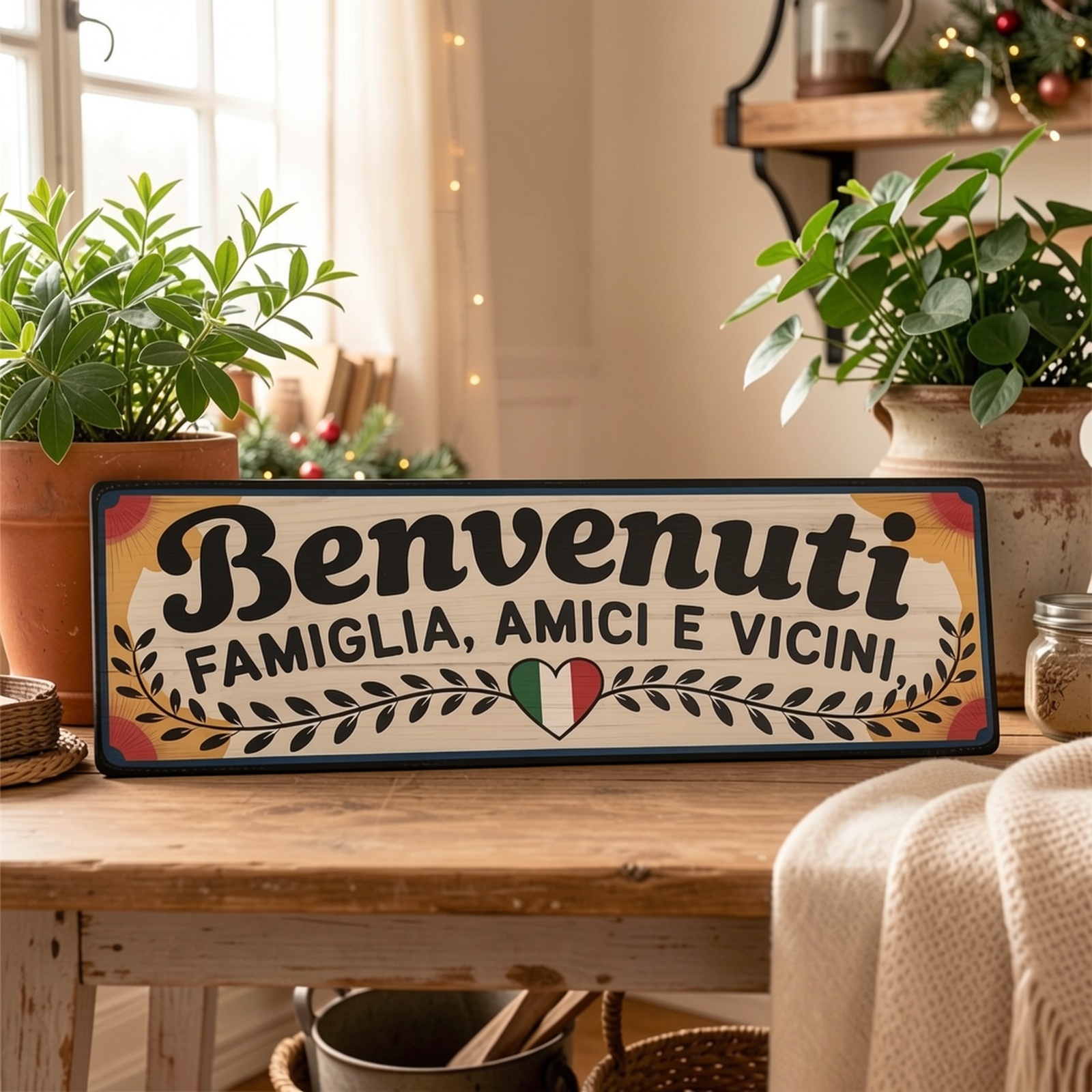 TEMU 2d Flat, 1pc Pack, Farmhouse Style Decorative Sign, Italian ", And Neighbors" Wooden Plaque, Home Decor, Suitable For , Entrance, Living Room,
