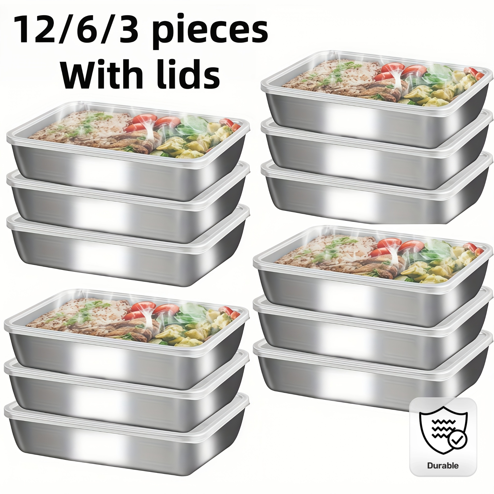 3/6/12pcs-Durable Stainless Steel Food Storage Container Set-Leak-Proof, Stackable & Space-Saving|Fridge, Freezer, Microwave&Dishwasher Safe | Airtight Lids for Freshness|Ideal for Meal Prep, Leftovers, Pantry&Picnics|Durable, Reusable&Easy Clean