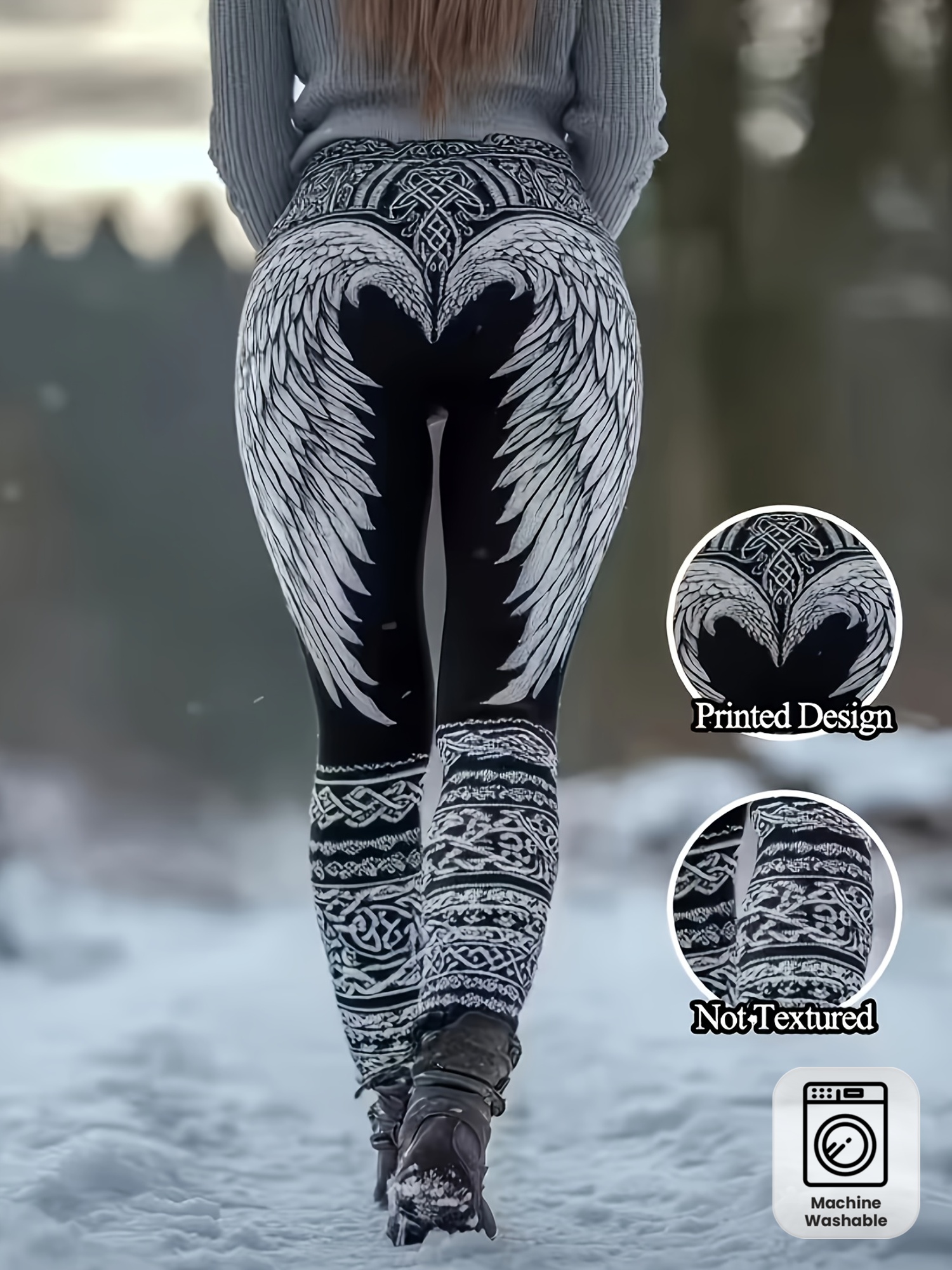 Plus Size, Women's Plus Size All-Season Tight-Fitting Leggings with Vintage Art Print, Suitable for Commuting, Casual Outings, and Machine Washable
