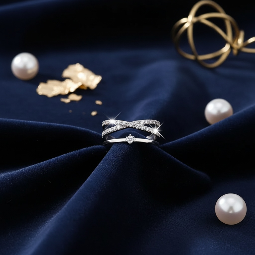 Open Adjustable Ring with Inlaid Zirconia Diamonds, Versatile Design