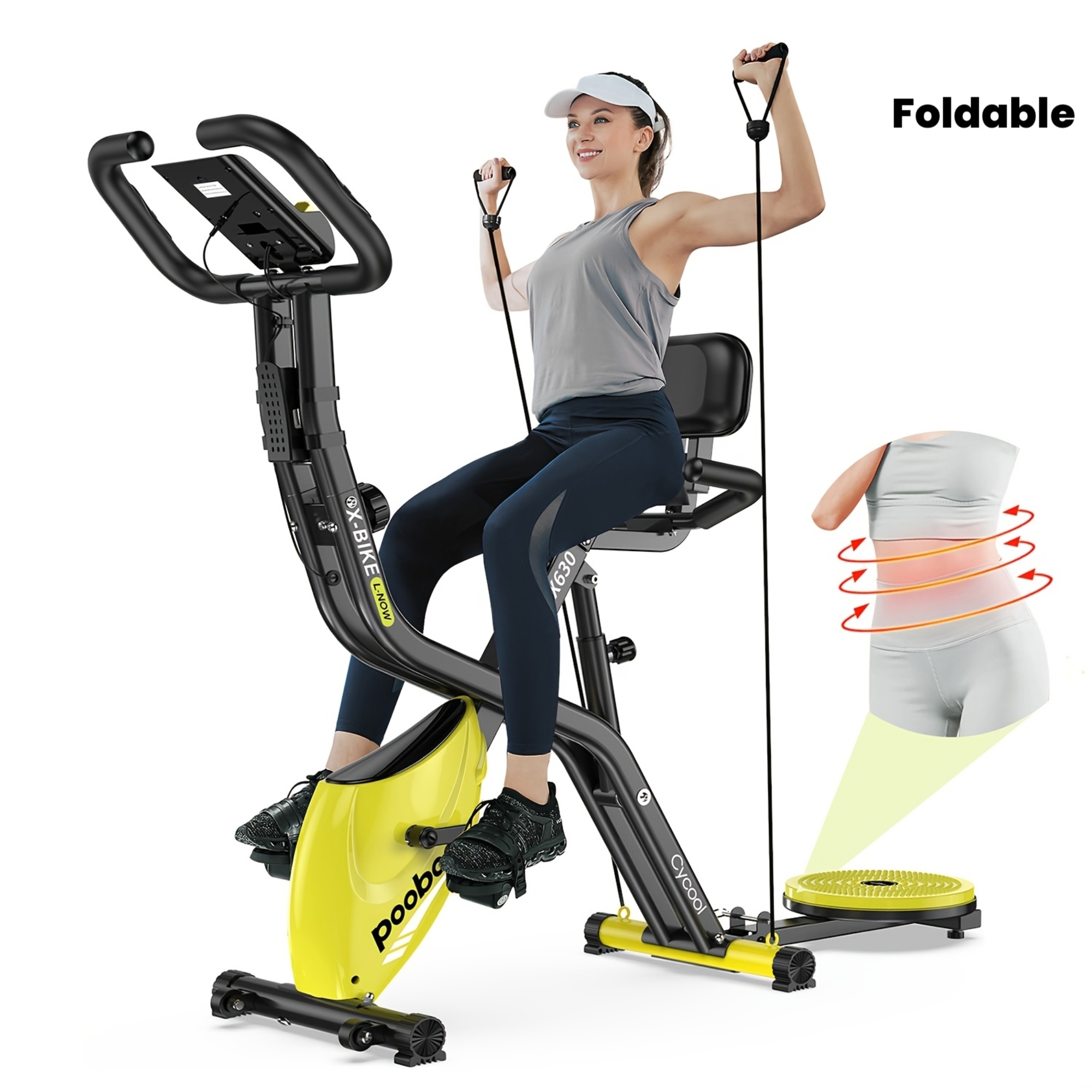 Foldable indoor exercise bike twister disk arm bands