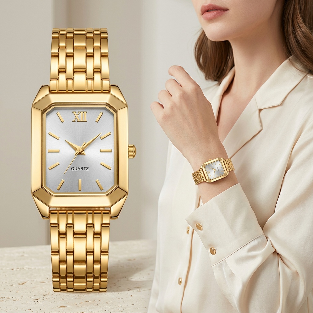 1pc Women'S Gift Watch Exquisite Fashion Square Roman Numeral Dial Versatile Quartz Wristwatch, Watch Box Not Included